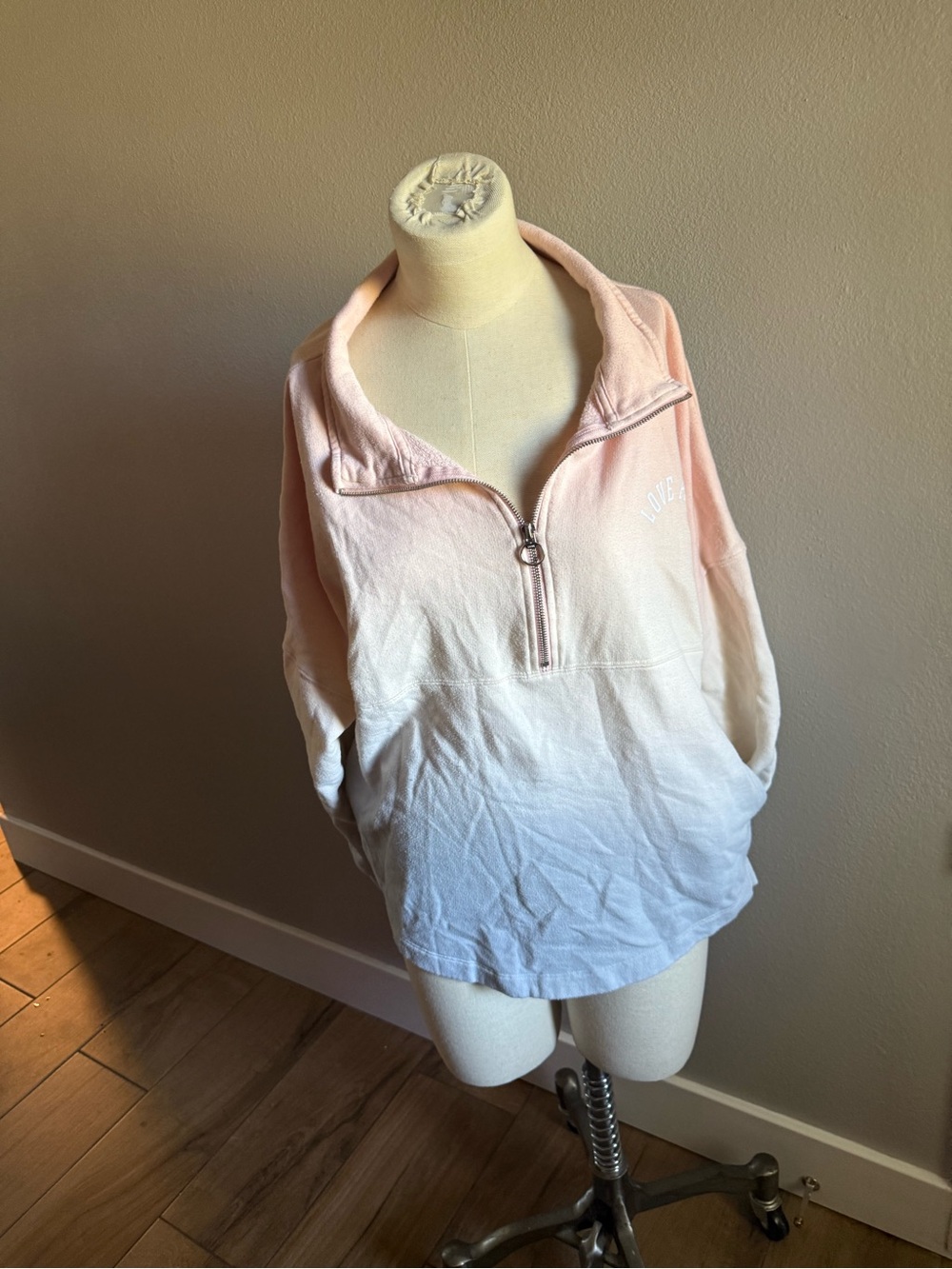 PINK Victoria's Secret Ombre Half-Zip Pullover - Pink & White